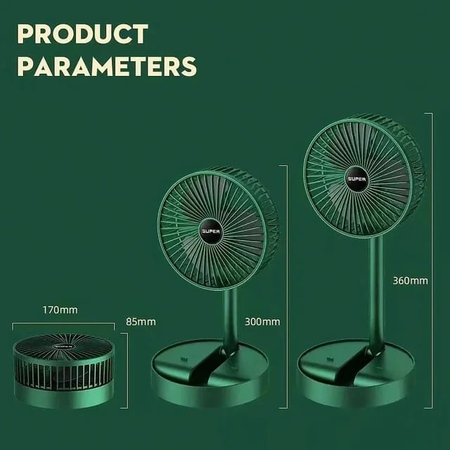 Portable Rechargeable Table Fan  | 3 Speeds Adjustable Height